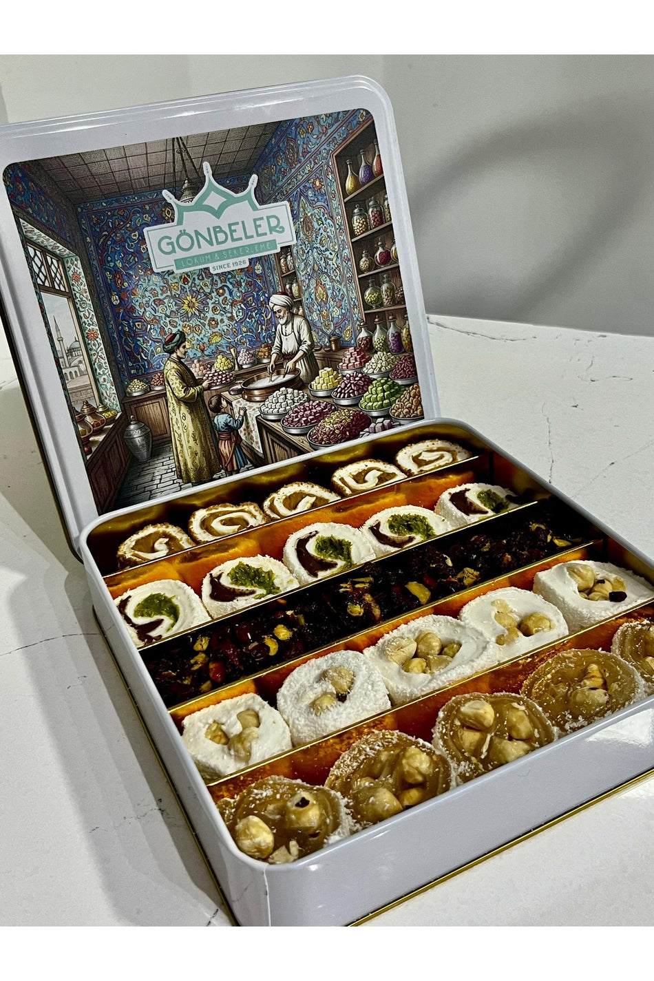 Gonbeler osmanli motif cinili desen Assorted Turkish Delight 650 g - MALLTURK