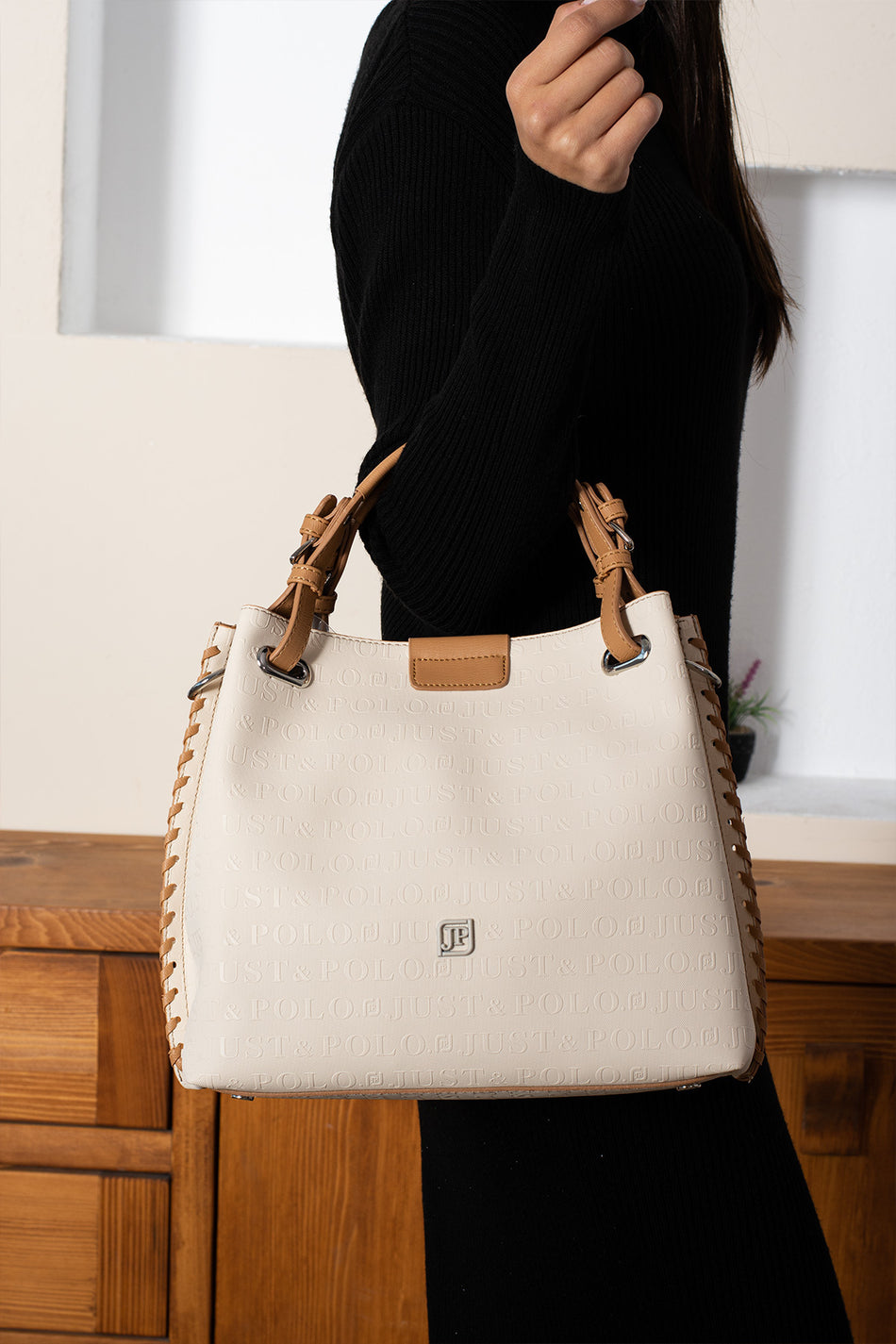Just Polo Women's Braided 3-Compartment Adjustable Long Strap Hand and Shoulder Bag BD-4031 - MALLTURK
