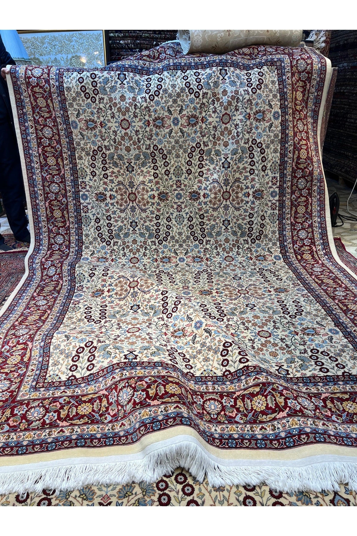 RD RAMAZAN DAG Hand Rug Art Hand-Woven Sumerbank Hereke Rug Signed Seven Mountains Flower Premium Quality Size 300x200 - MALLTURK