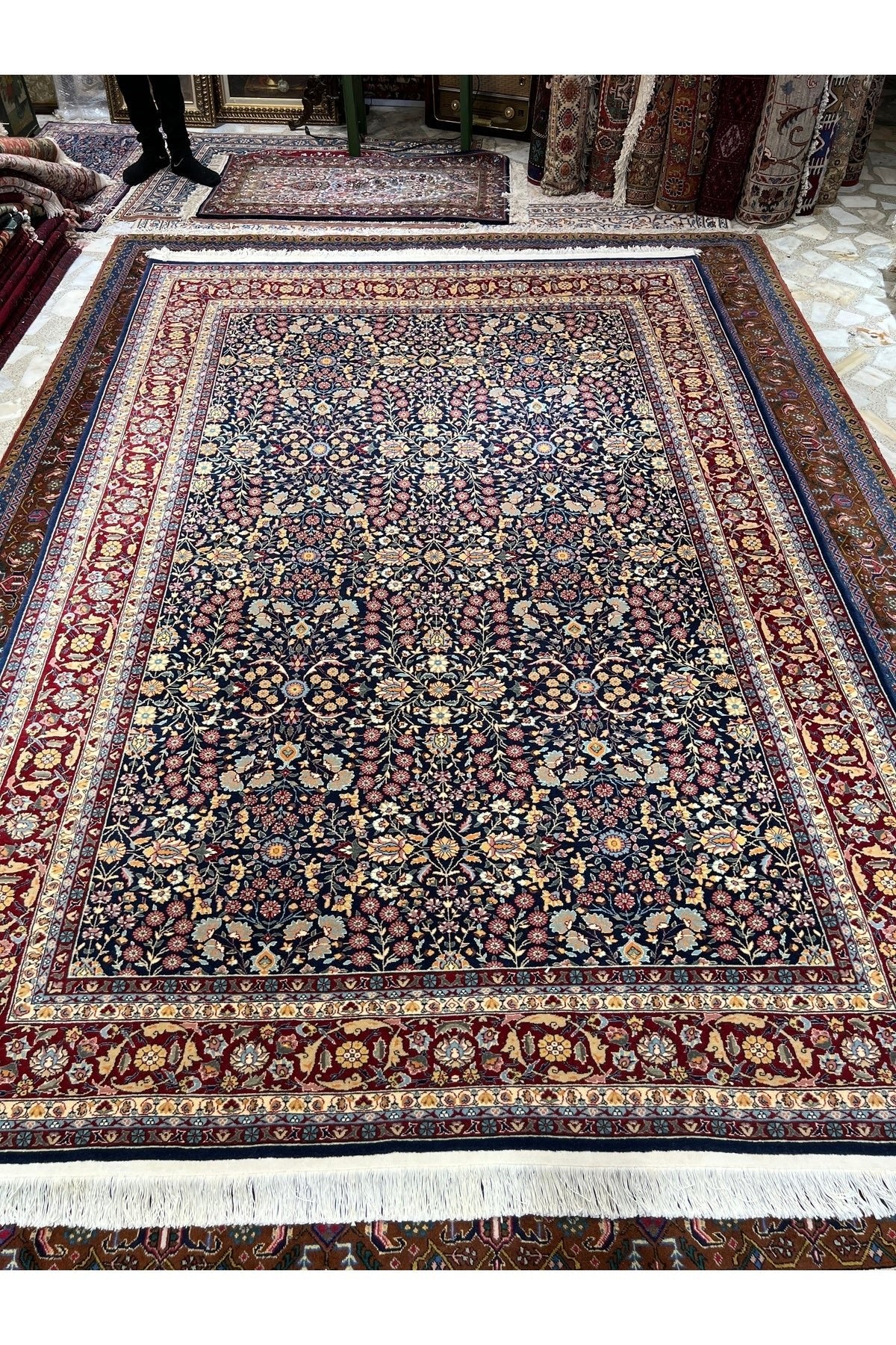 RD RAMAZAN DAG Hand Rug Art Hand-Woven Sumerbank Hereke Rug Signed Seven Mountains Flower Design Size 300x200. - MALLTURK