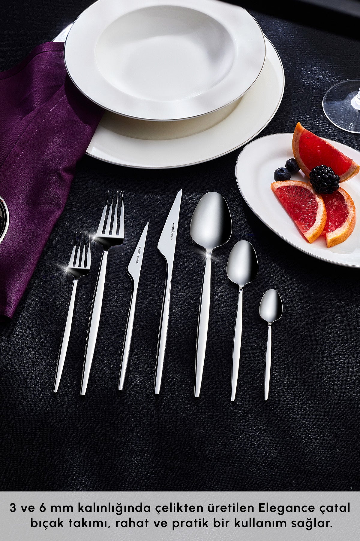 Karaca moongate 84 Piece 12 Place Setting 316 Steel premium Fork Spoon - MALLTURK