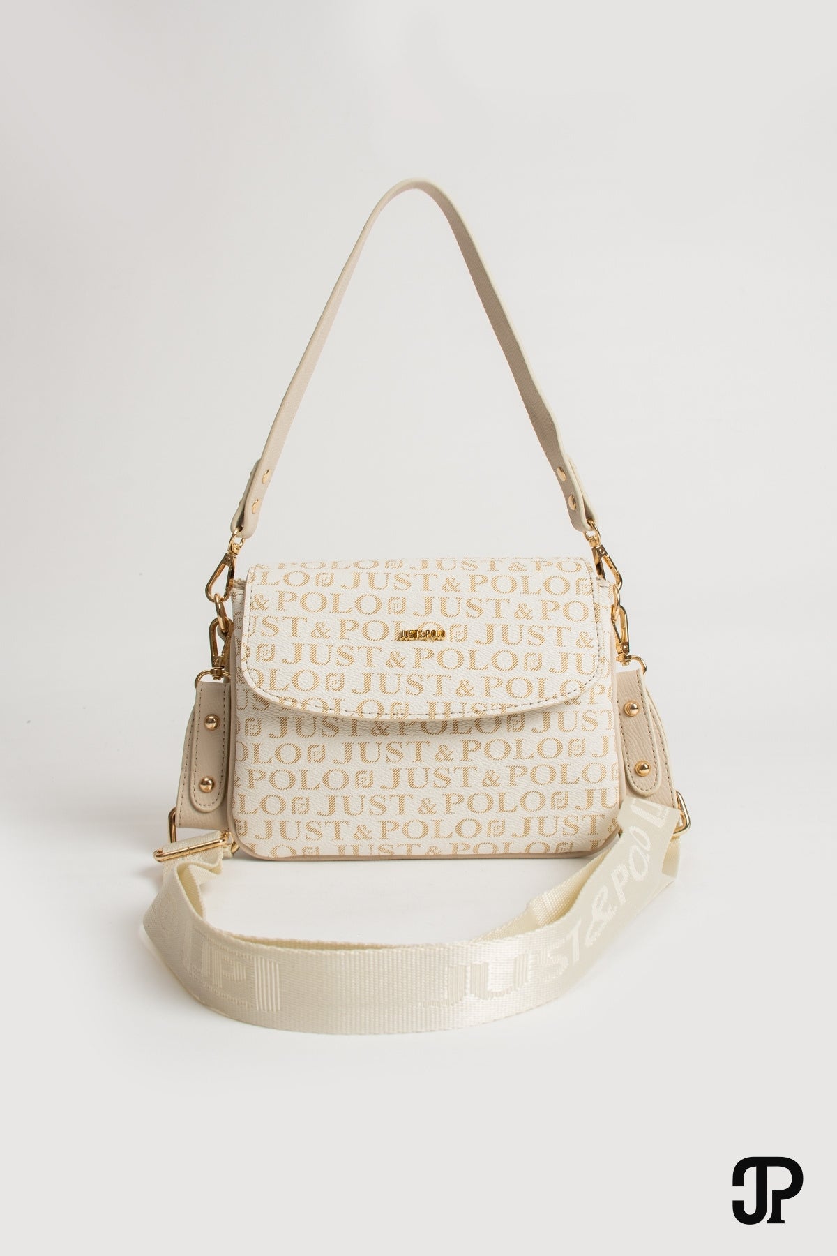 Just Polo Original Women's 4-Compartment Luxury Soft Leather Adjustable Crossbody Strap Stylish Trendy Shoulder Bag Cream - MALLTURK