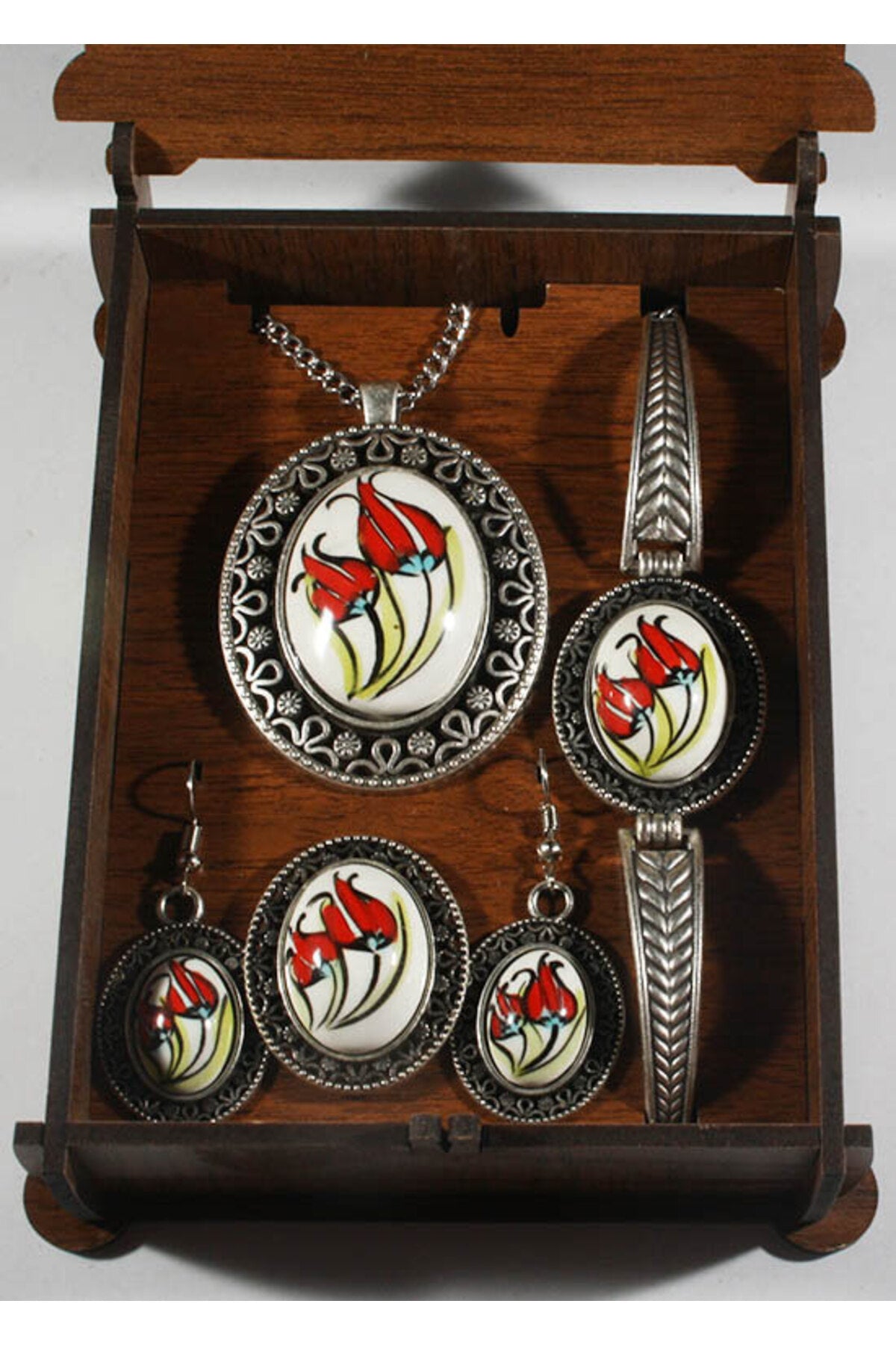 Cini Evi Double Tulip Iznik Jewelry Set - MALLTURK