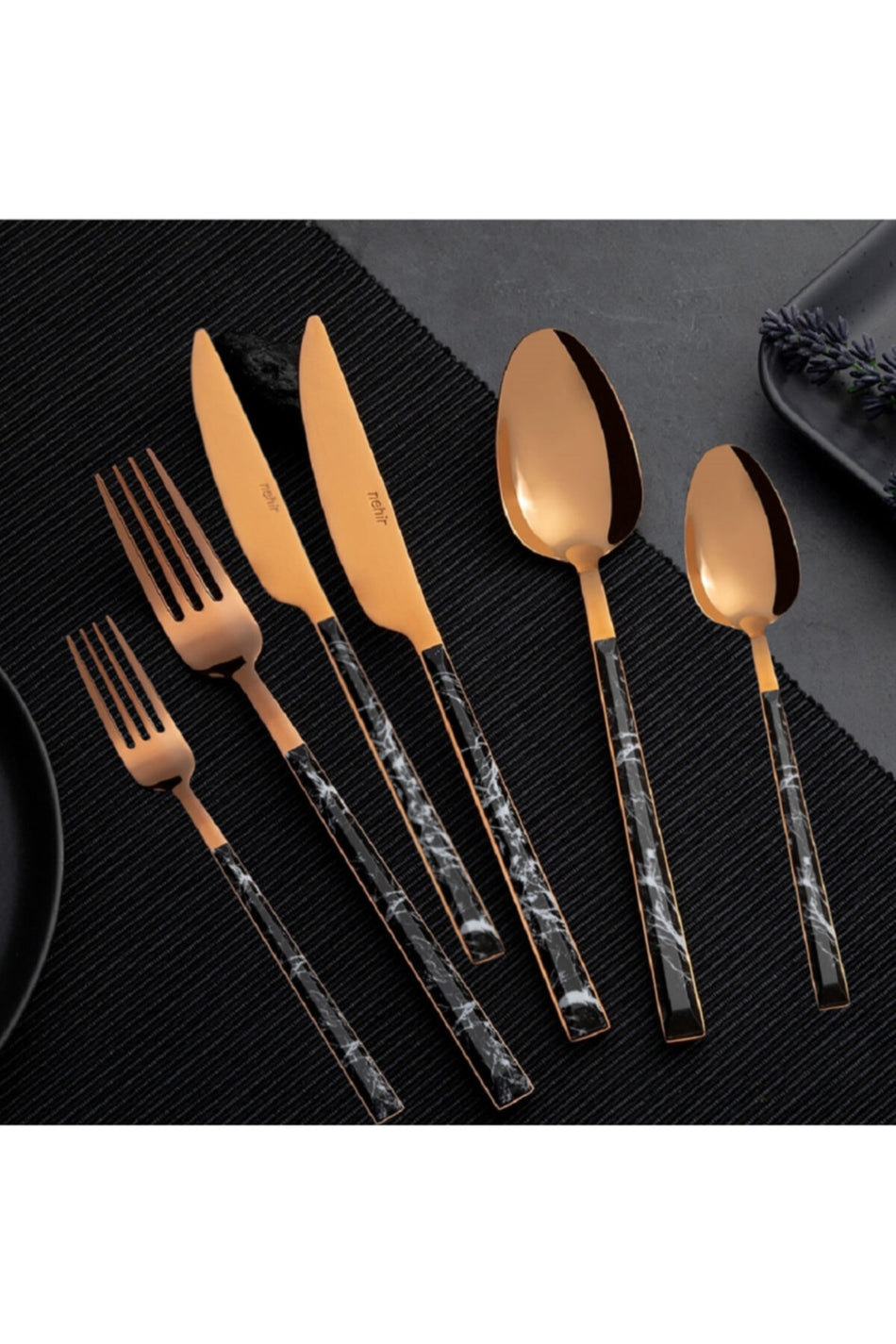 Nehir 36 Piece modern bronz Flatware Set Set 6 Place Setting - MALLTURK