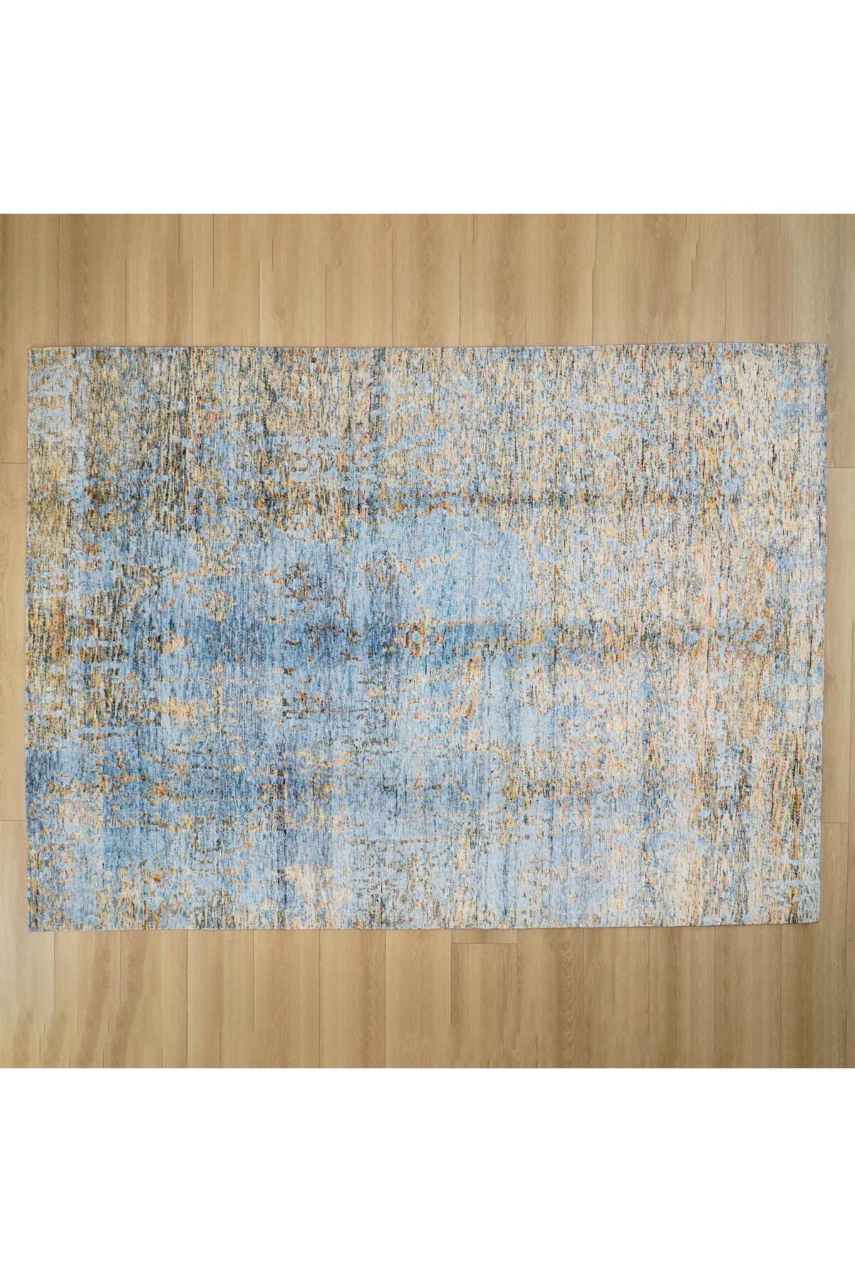 Halicizade Soyut Pattern Hand-Woven Rug-bambu Turquoise Gold - MALLTURK