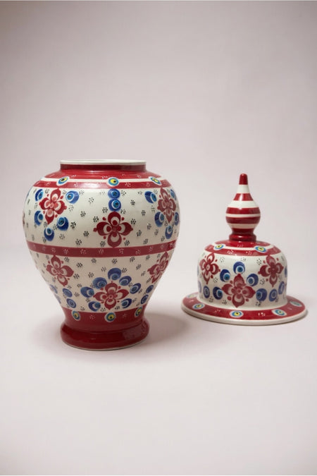 STORESZA Handmade Wheelwork 25cm Red Ceramic Shah Cube Vase - MALLTURK