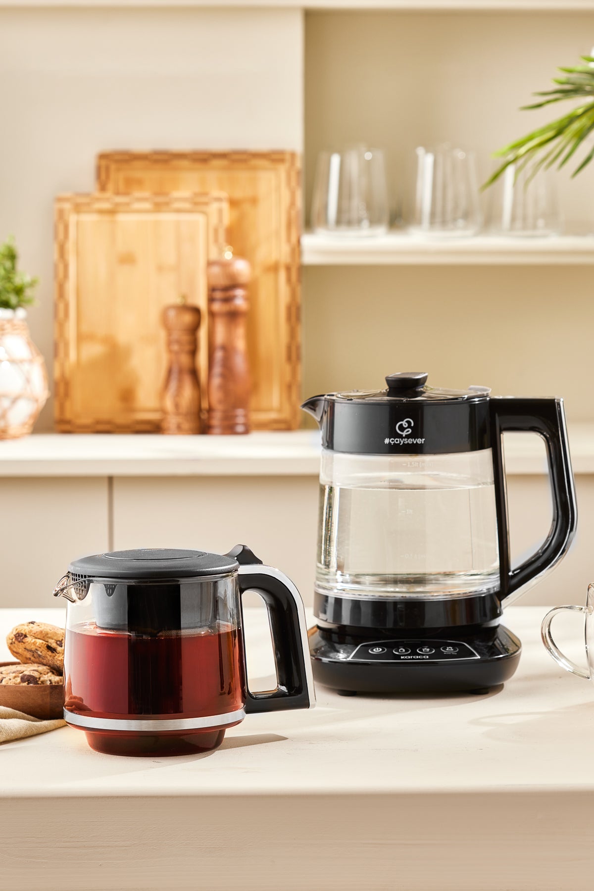 Karaca Tea Lover 3-in-1 Talking Glass Tea Maker, Water Heater and Baby Formula Water Preparer 1700W Chrome - MALLTURK