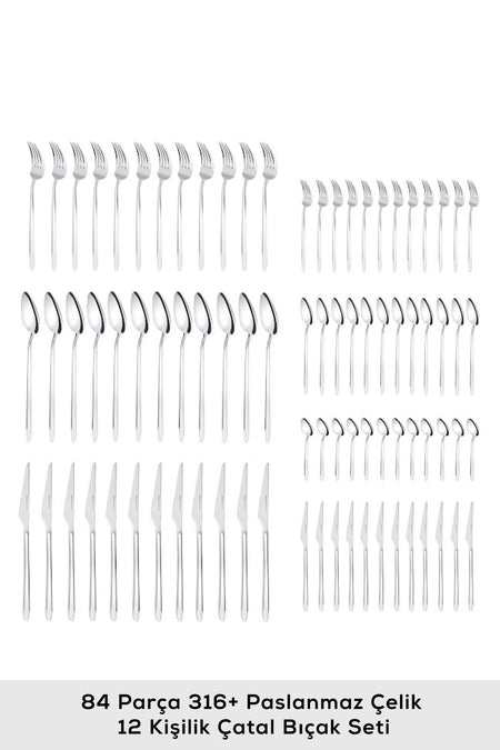 Karaca stark 316 Steel 84 Piece 12 Place Setting premium Flatware Set Boxed - MALLTURK