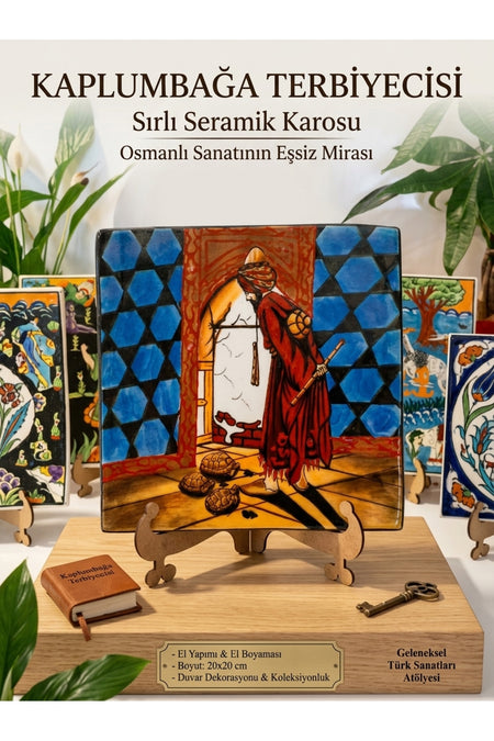 General Brands Osman Hamdi Bey - Kaplumbaga Terbiyecisi Temali Handmade Tile Pano (20x20 cm) - MALLTURK