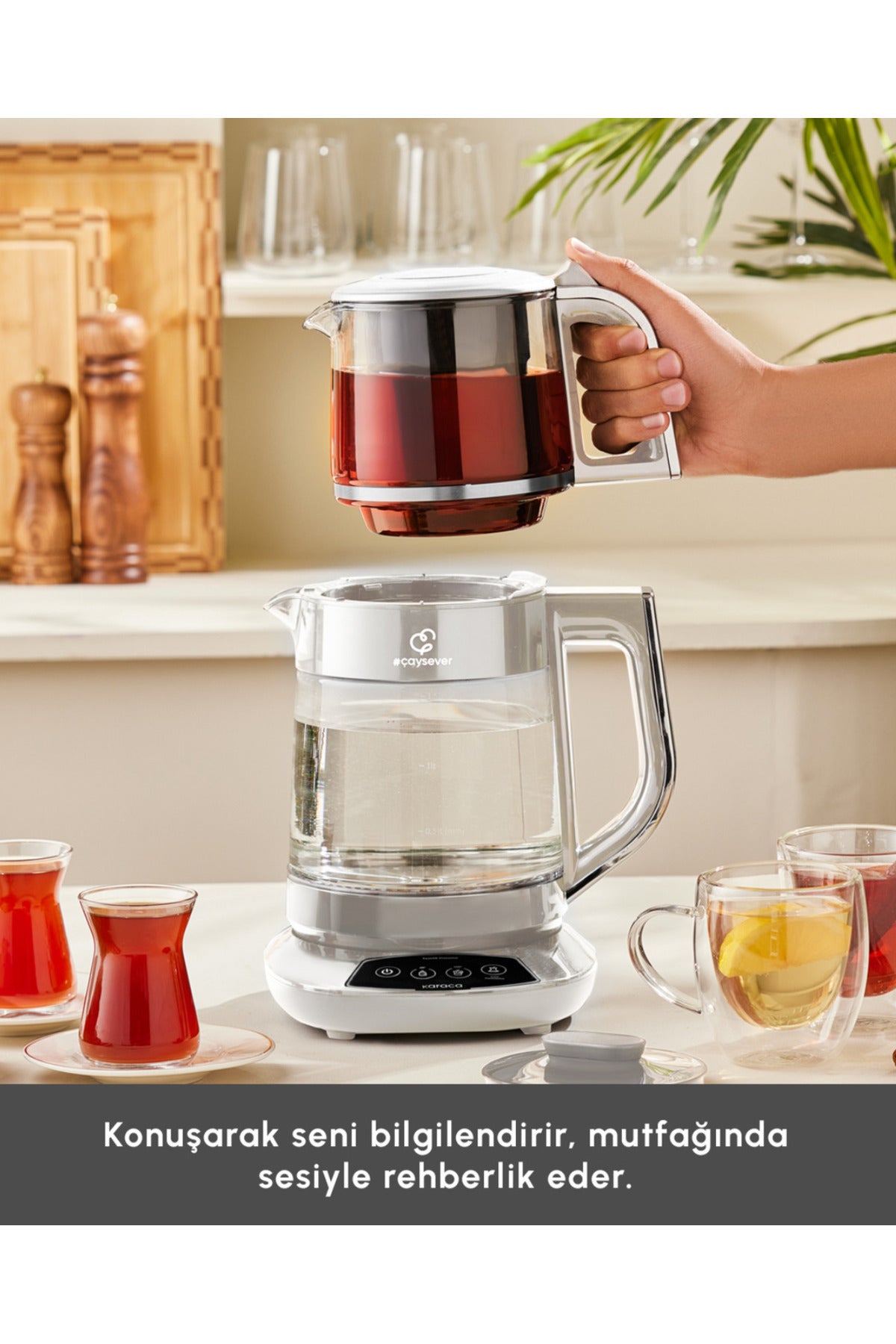 Karaca Tea Maker, Baby Feeding Water and Kettle 3 in 1 TALKiNG GLASS Tea Maker Family Size Capacity 1700W - MALLTURK