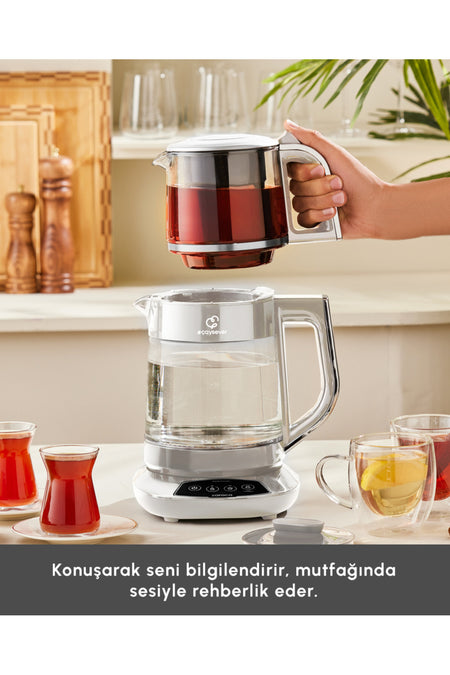 Karaca Tea Maker, Baby Feeding Water and Kettle 3 in 1 TALKiNG GLASS Tea Maker Family Size Capacity 1700W - MALLTURK