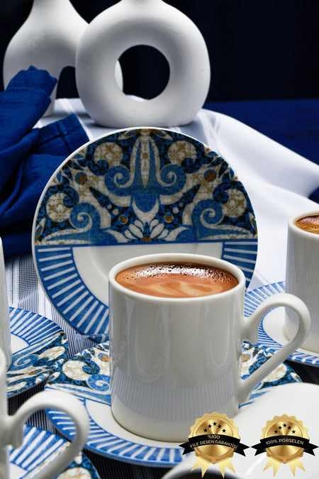 Heda Porselen Azur 12-Piece 6-Person Porcelain Coffee Cup Set - MALLTURK