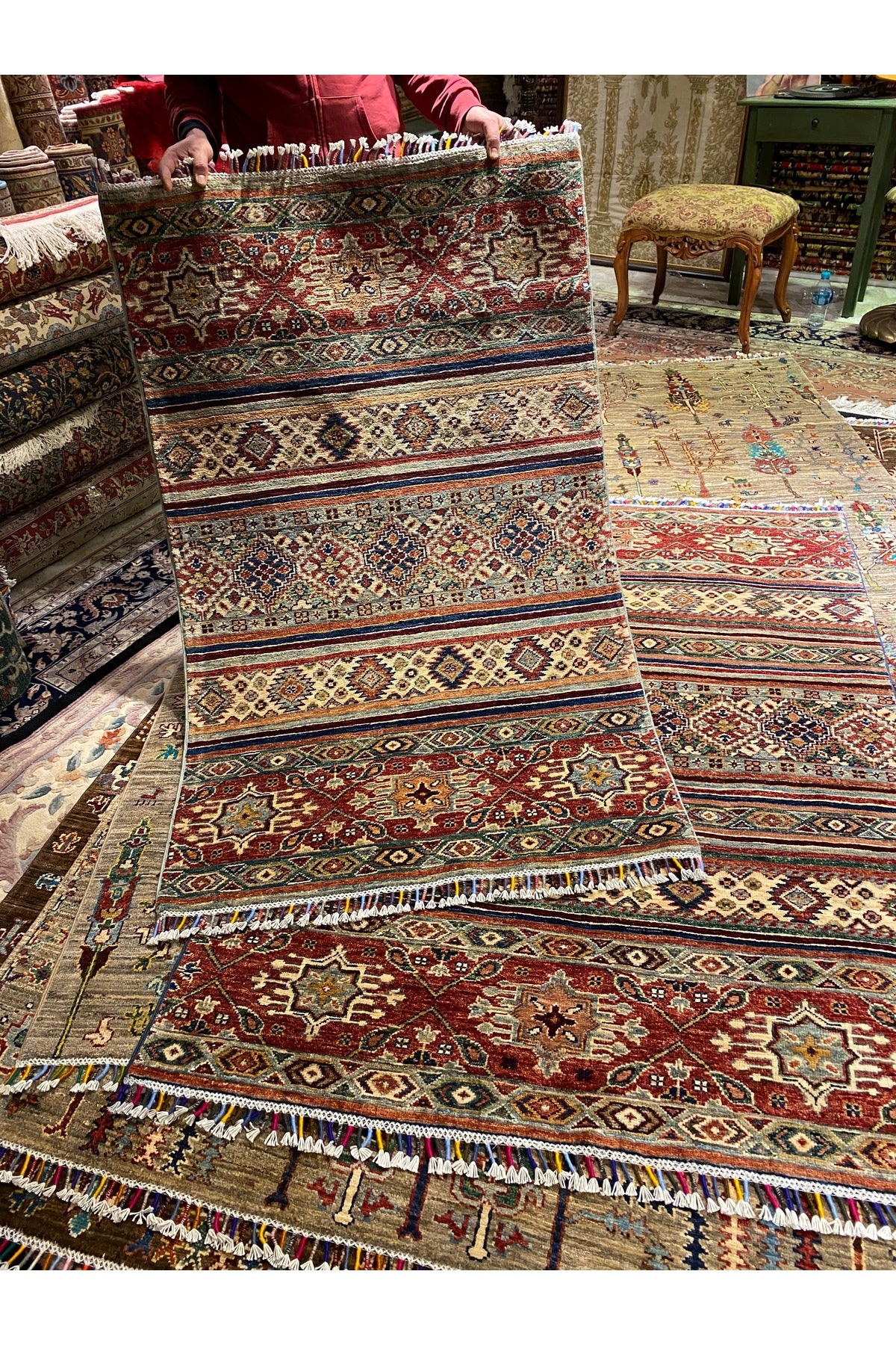 RD RAMAZAN DAG Hand Rug Art Hand-Woven Afghan Sirvan Sal Pattern Cotton Base Wool Weave Natural Dye Two Pieces 1.80x1.23