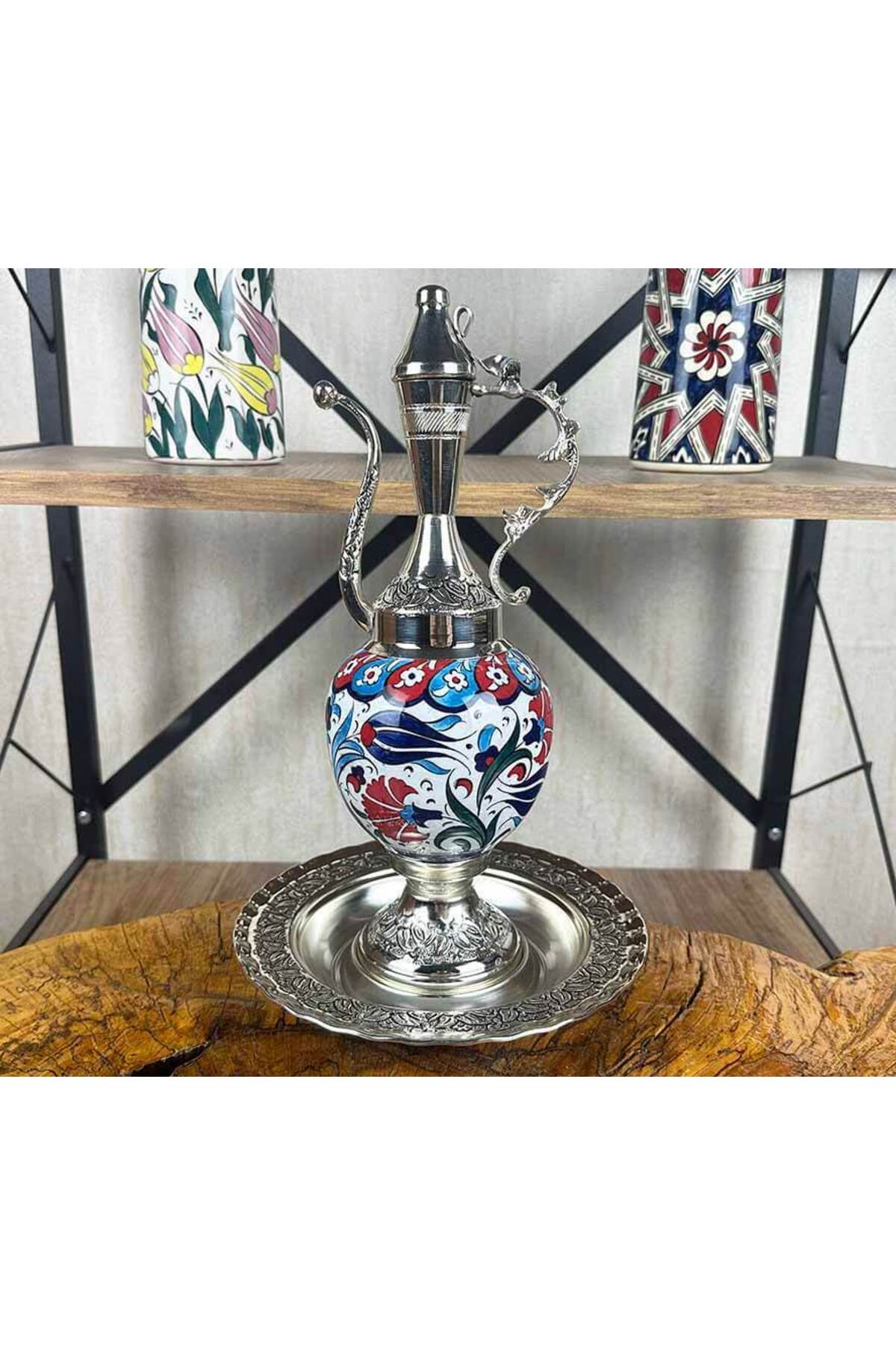 Cini Evi Thank You and Presentation Gift Silver-Plated Iznik Tile Ewer Set - MALLTURK