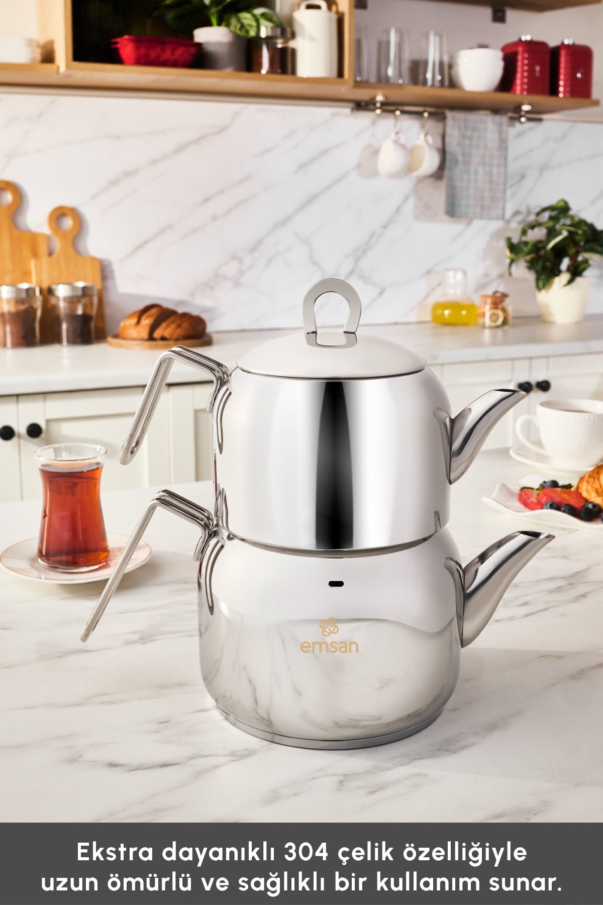 Emsan Urban Midi Size Stainless Steel Teapot Set - MALLTURK