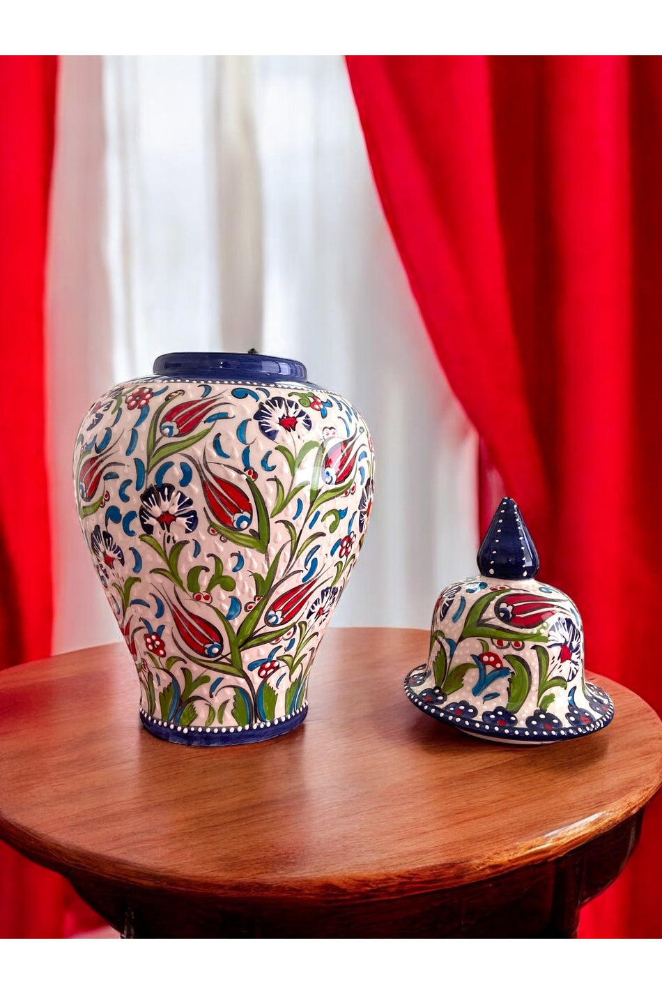 STORESZA Handmade Kutahya Ceramic Tile Shah Jar Vase - 42cm Blue - MALLTURK