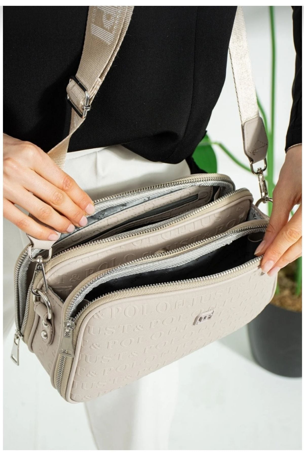 Just Polo Women's 3D Just & Polo Patterned Vegan Shoulder and Handbag 4023 Gray - MALLTURK