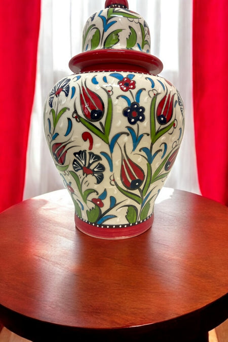STORESZA 30cm Handmade Kutahya Ceramic Shah Cube Vase - Red - MALLTURK