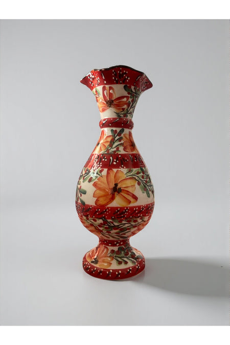 YOOS Handmade 30cm Brushwork Ceramic Vase with Floral Motif - MALLTURK