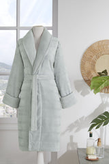Ozdilek Sadem Organic Stripe Shawl Collar Bathrobe - MALLTURK
