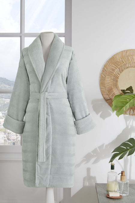 Ozdilek Sadem Organic Stripe Shawl Collar Bathrobe - MALLTURK