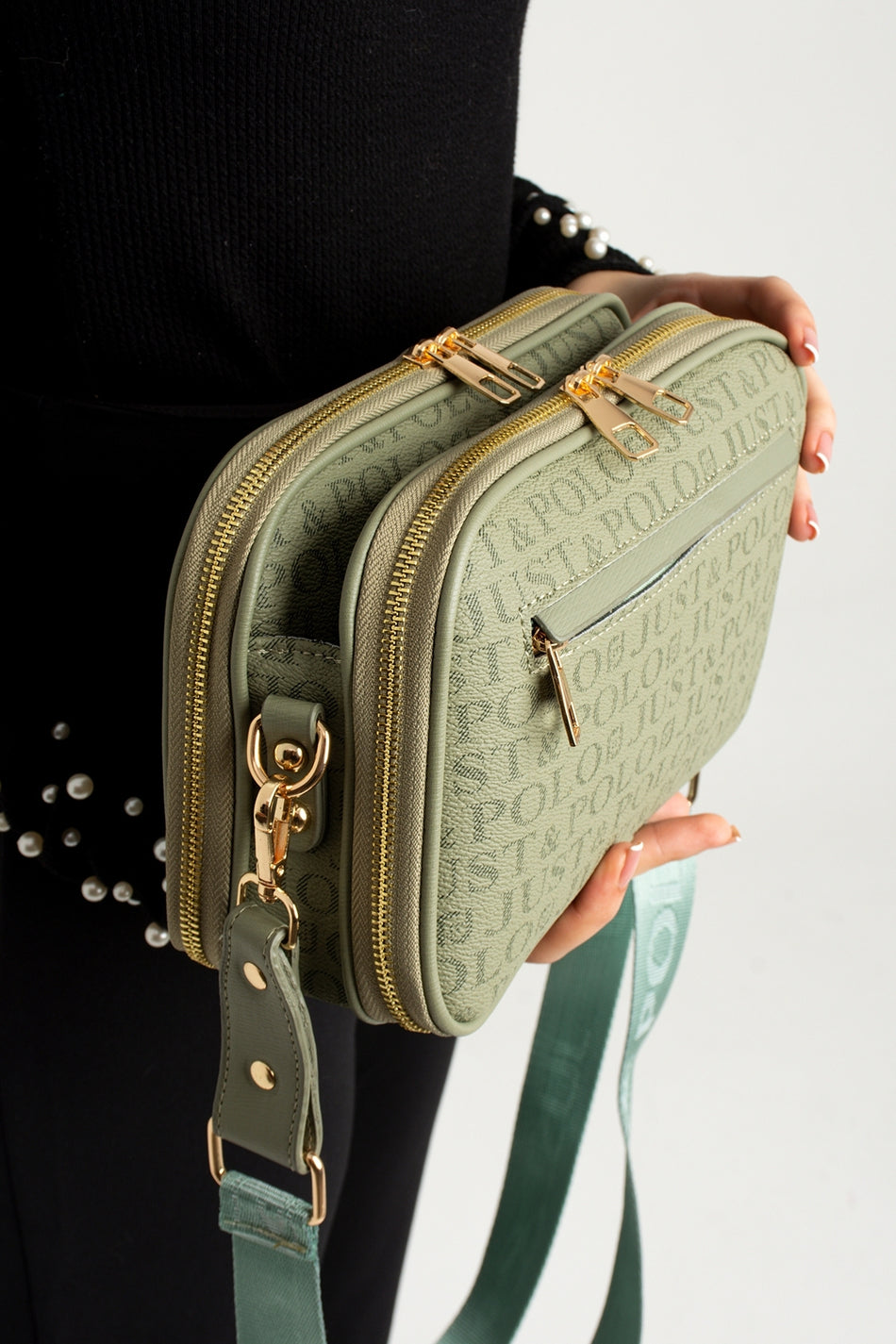 Just Polo Original Women's New Season 5-Compartment Luxury Soft Leather Adjustable Crossbody Shoulder Bag Green