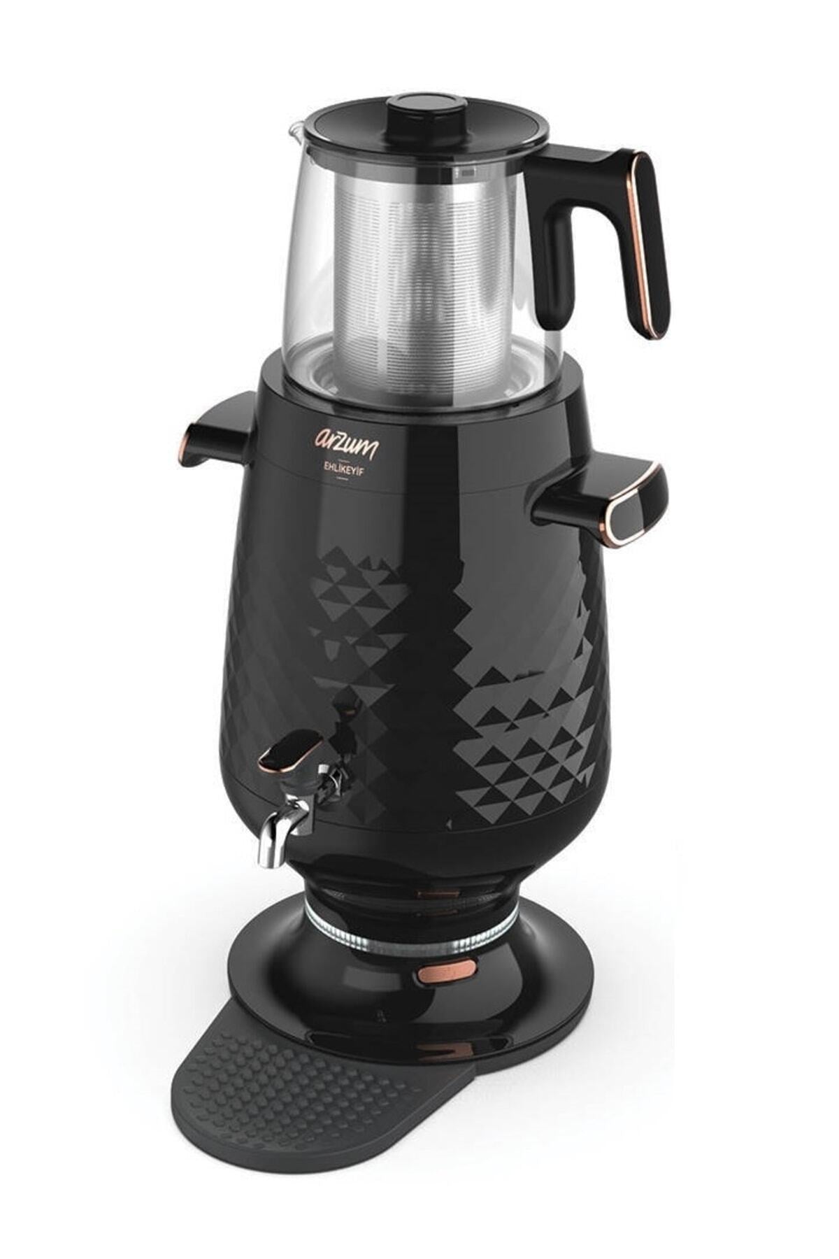 Arzum AR3083 Ehlikeyf Electric Samovar Tea Maker 3.5L 2200W Glass Teapot Automatic Keep Warm Function - Black - MALLTURK