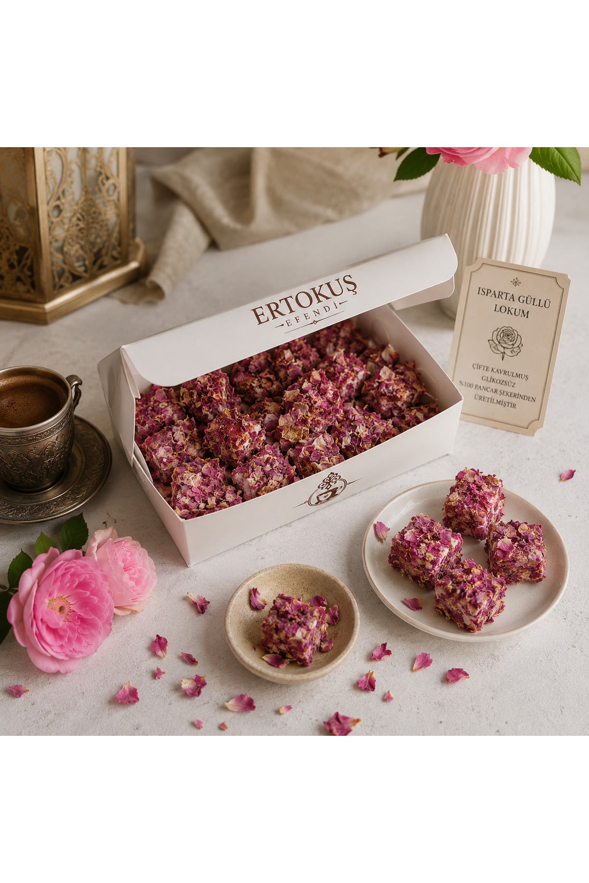 Ertokus Efendi isparta Dried Rose Petal Turkish Delight 250gr Double Roasted 100 Beet Sugar - MALLTURK