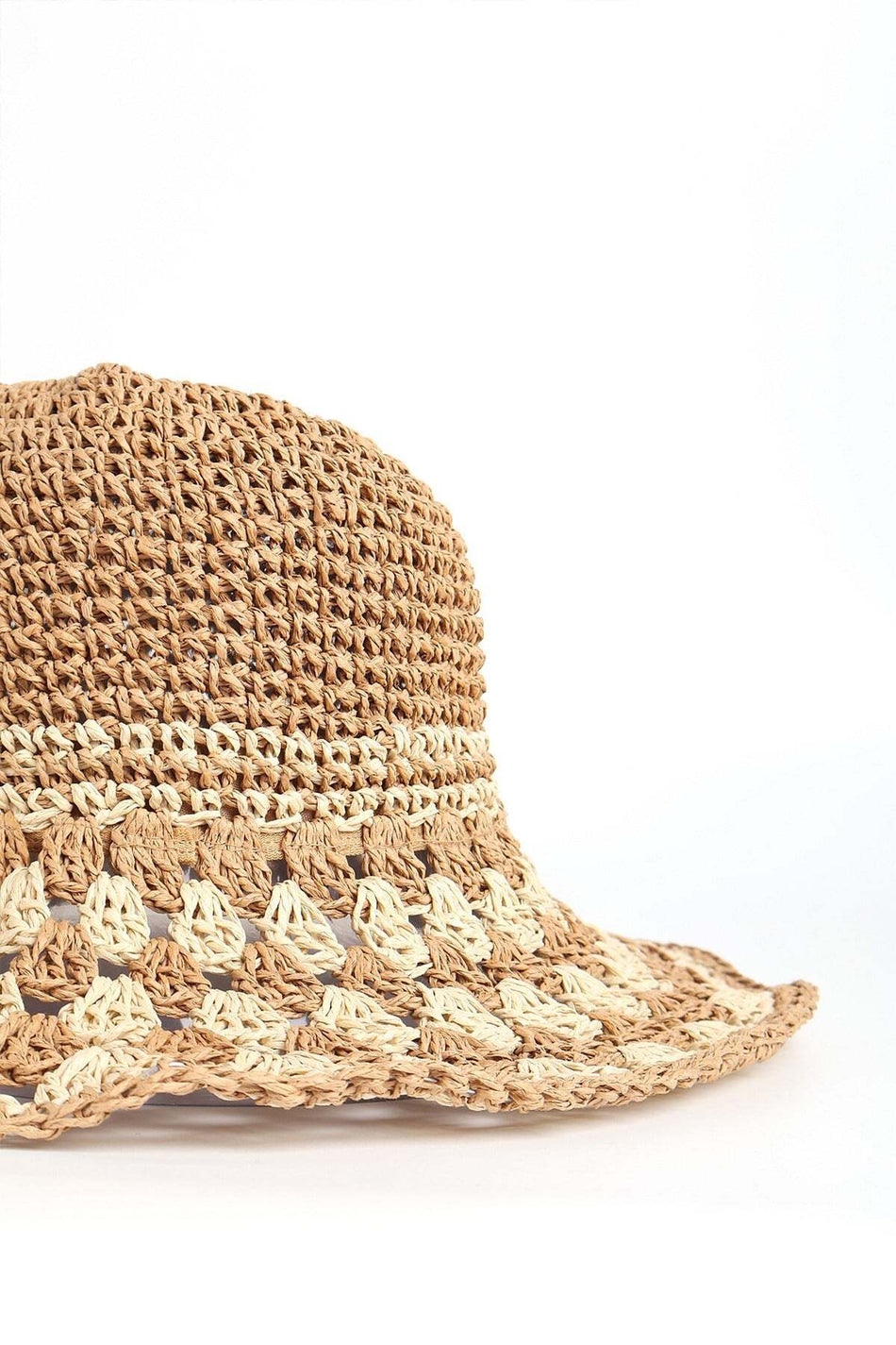 Hasema Woven Detail Earth Beige Knitted Straw Beach Hat 19041