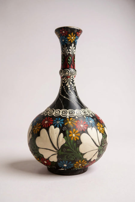 STORESZA Handmade 30cm Teardrop Shaped Ceramic Vase – Kutahya Ceramic Decorative Vase Black - MALLTURK