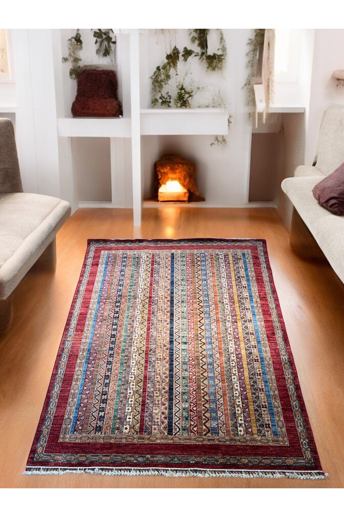 SIRVAN Rug Hand-Woven Afghan Usak Rug - 145x176