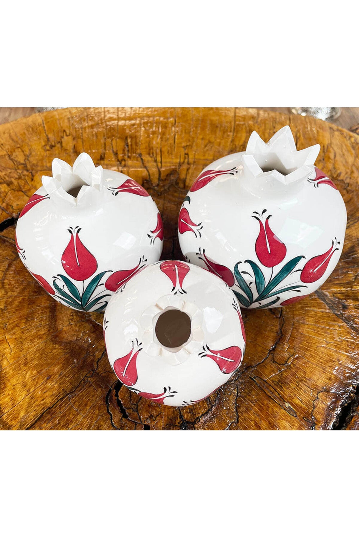 Cini Evi Tulip Garden Iznik Tile Pomegranate Set - MALLTURK