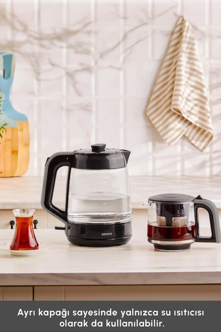 Karaca Glass Tea XL 2 in 1 Glass Tea Maker, Space Gray - MALLTURK