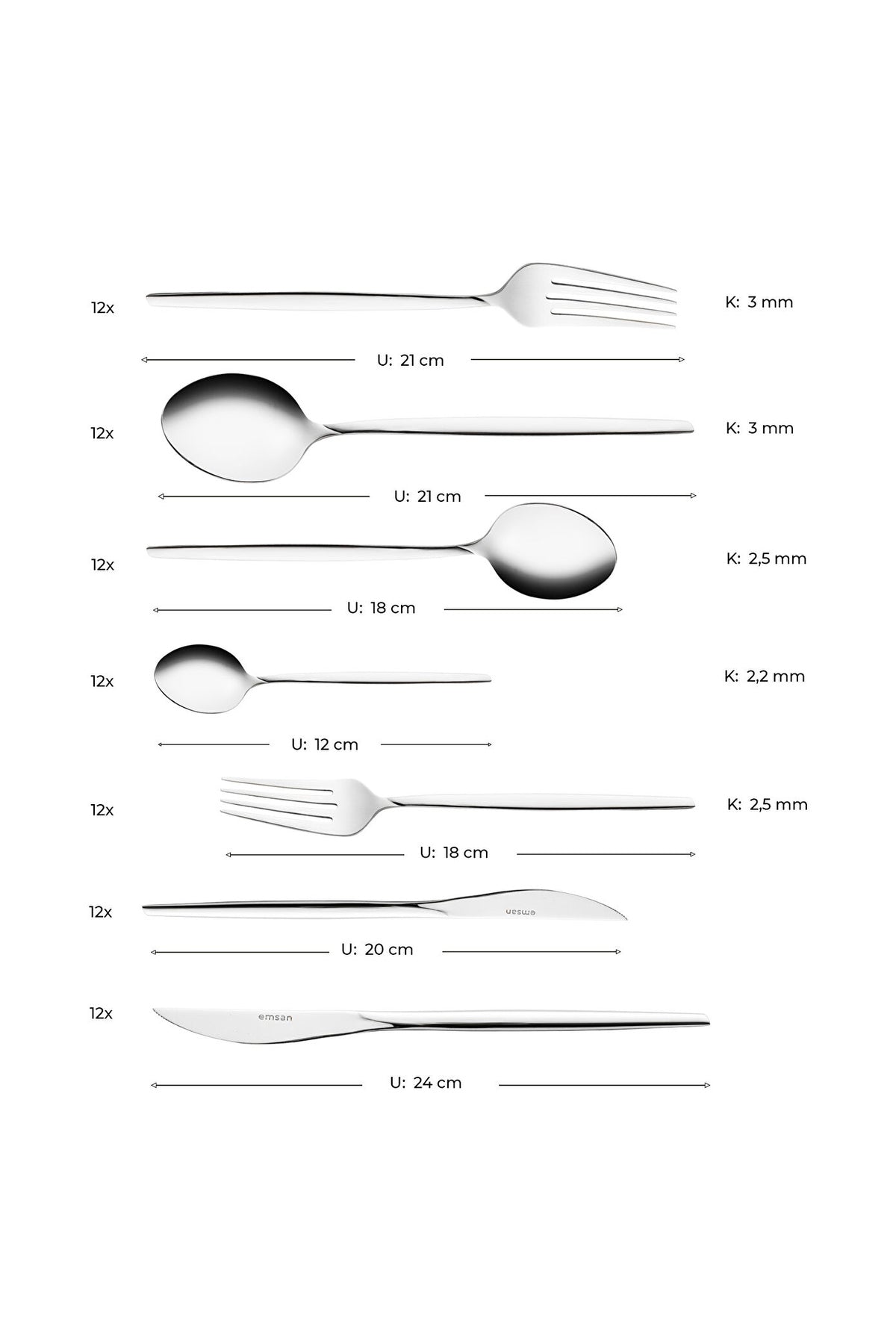 Emsan alya 84 Piece 12 Place Setting Flatware Set luks Boxed - MALLTURK