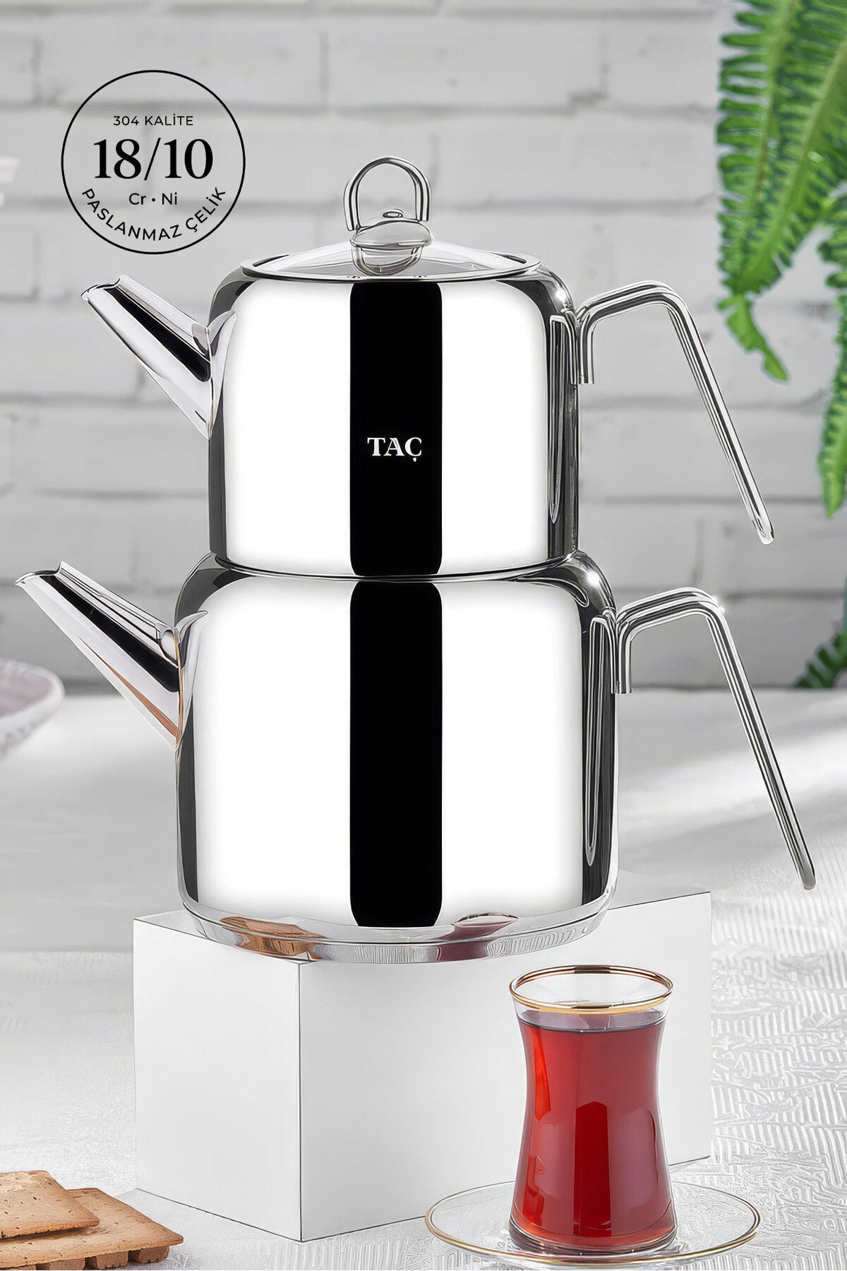 Tac Hera induction Base Jumbo Teapot Set Platinum Upper Teapot: 2.20 L Lower Teapot: 4.20 L - MALLTURK