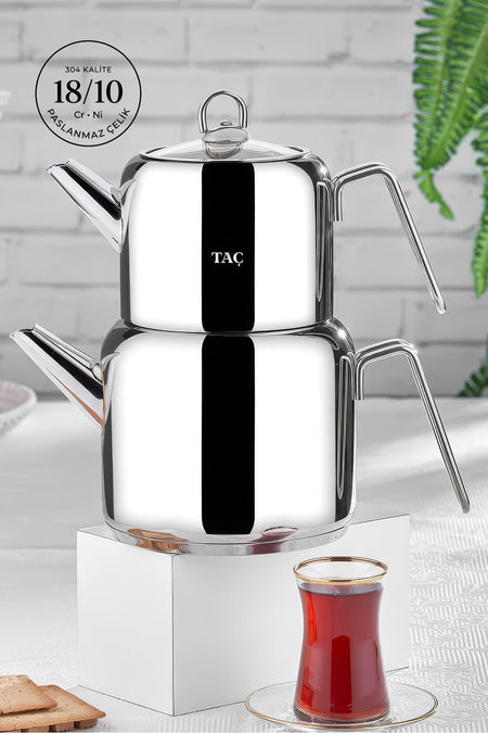Tac Hera induction Base Jumbo Teapot Set Platinum Upper Teapot: 2.20 L Lower Teapot: 4.20 L - MALLTURK
