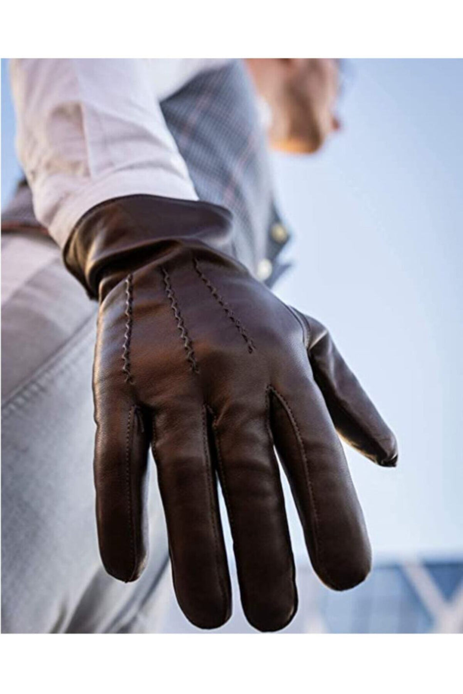 Fubileather Genuine Lambskin Men's Gloves Brown