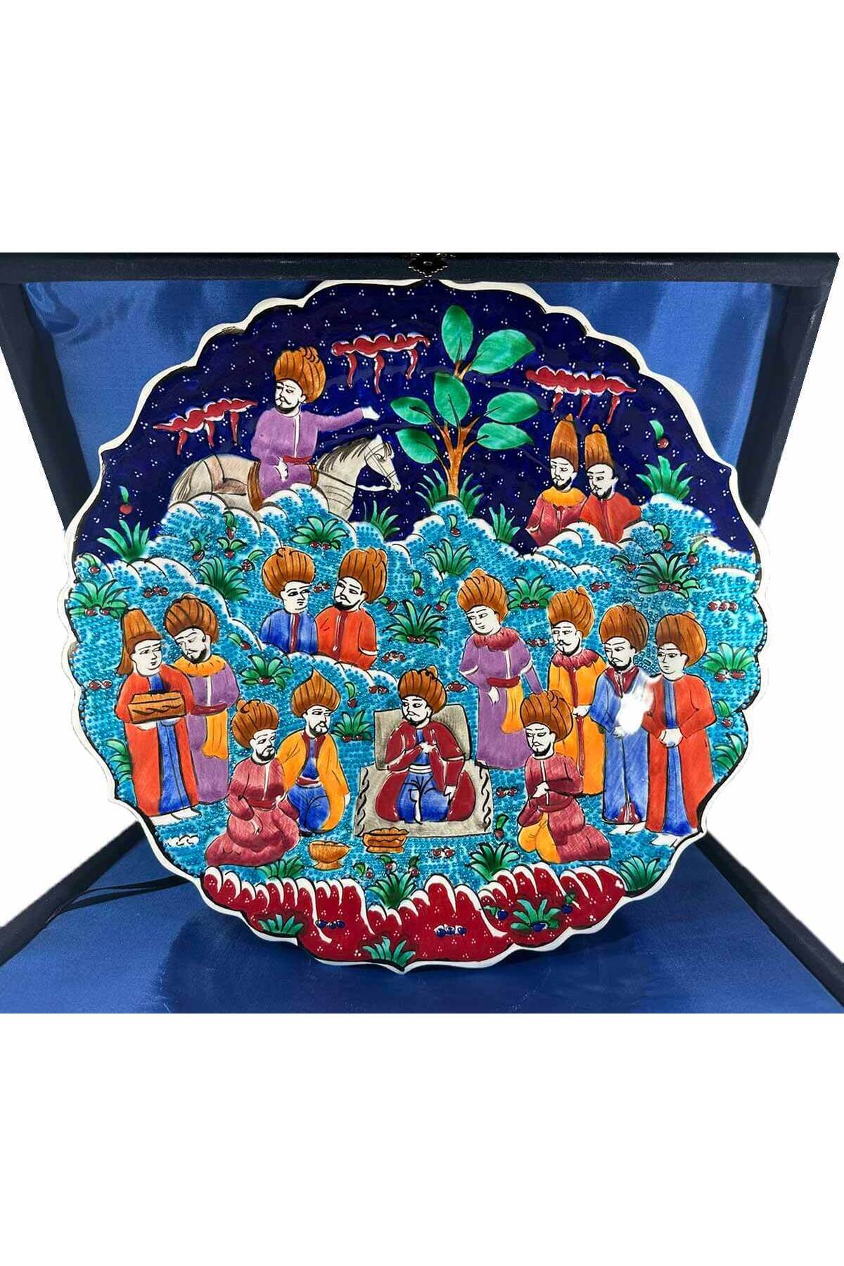 Cini Evi Devlet Yoneticisine Armagan Handmade Minyaturlu Iznik Tile Plate (30 cm) - MALLTURK