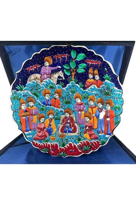 Cini Evi Devlet Yoneticisine Armagan Handmade Minyaturlu Iznik Tile Plate (30 cm) - MALLTURK