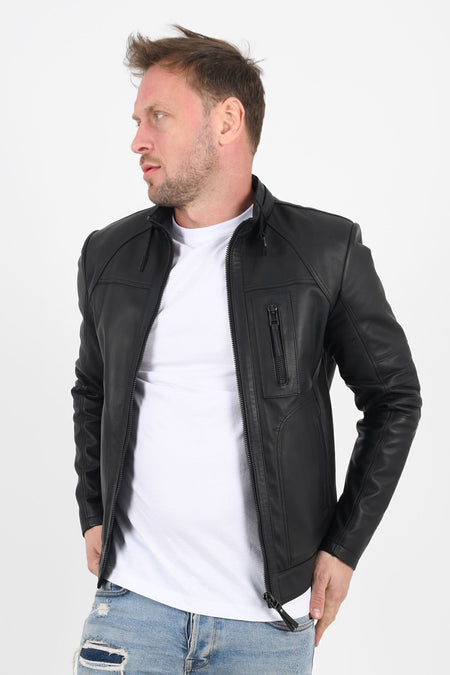 ALIN Theroux Men's Genuine Leather Relaxed Fit Leather Jacket Black - MALLTURK