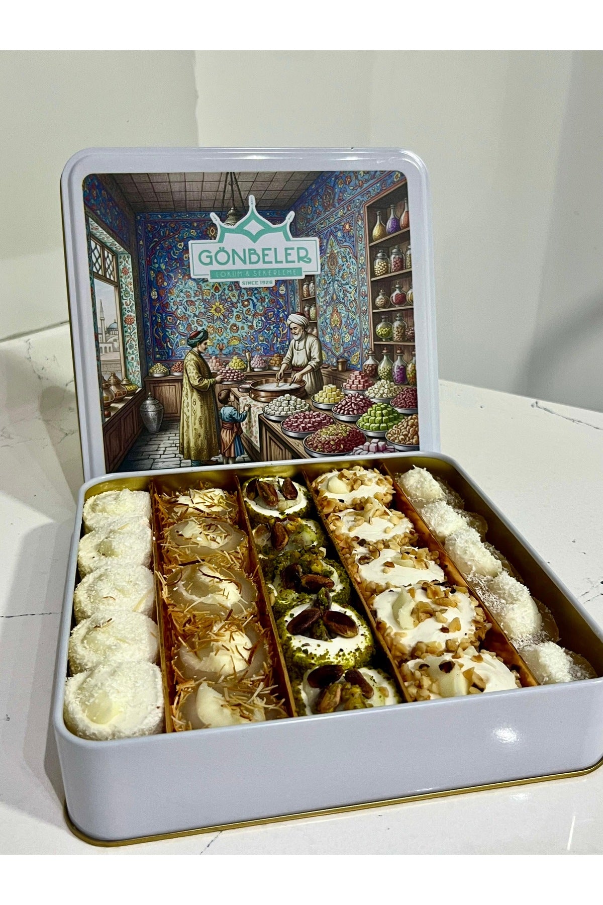 Gonbeler osmanli motif cinili desen Assorted Cream Flavored Turkish Delight 750 g - MALLTURK