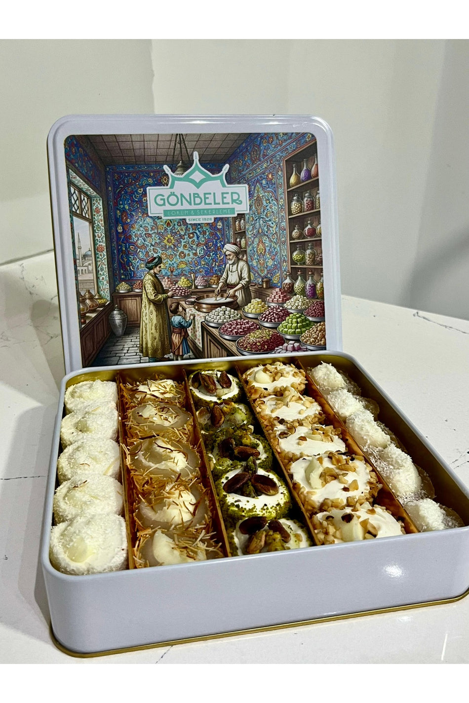 Gonbeler osmanli motif cinili desen Assorted Cream Flavored Turkish Delight 750 g - MALLTURK