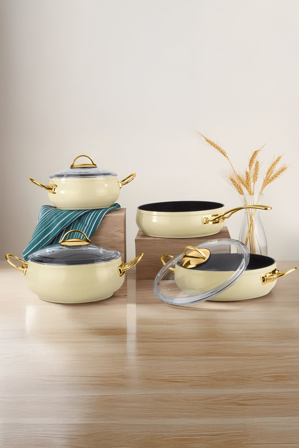 Lines L-5094-1 Yonca Guvec 7 Piece Kure Cookware Set Altin Kulp