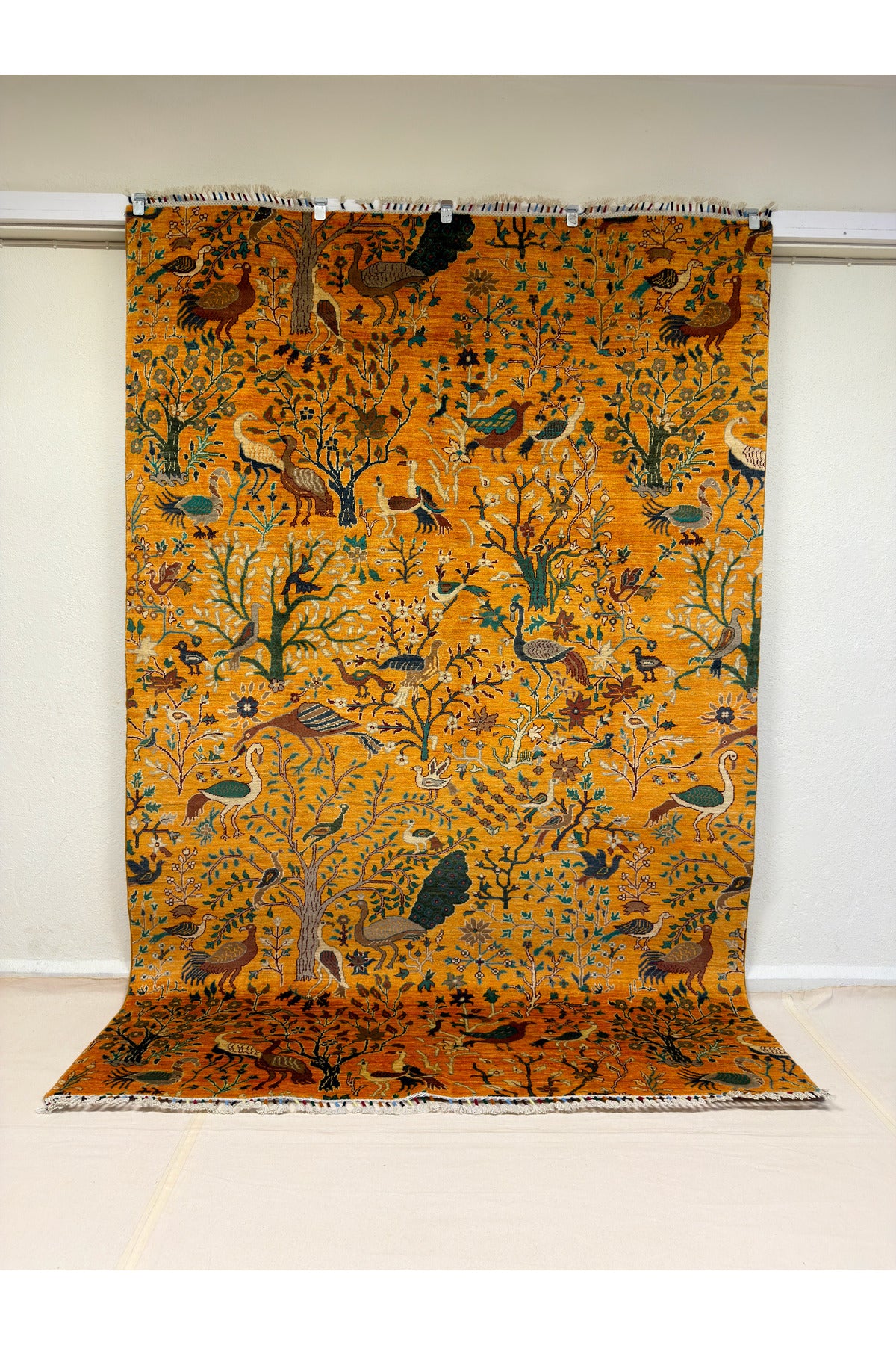 Afghan Rug Hand-Woven 100% Wool Natural Dye Bird Design Design Handicraft