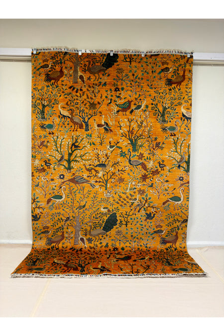 Afghan Rug Hand-Woven 100% Wool Natural Dye Bird Design Design Handicraft