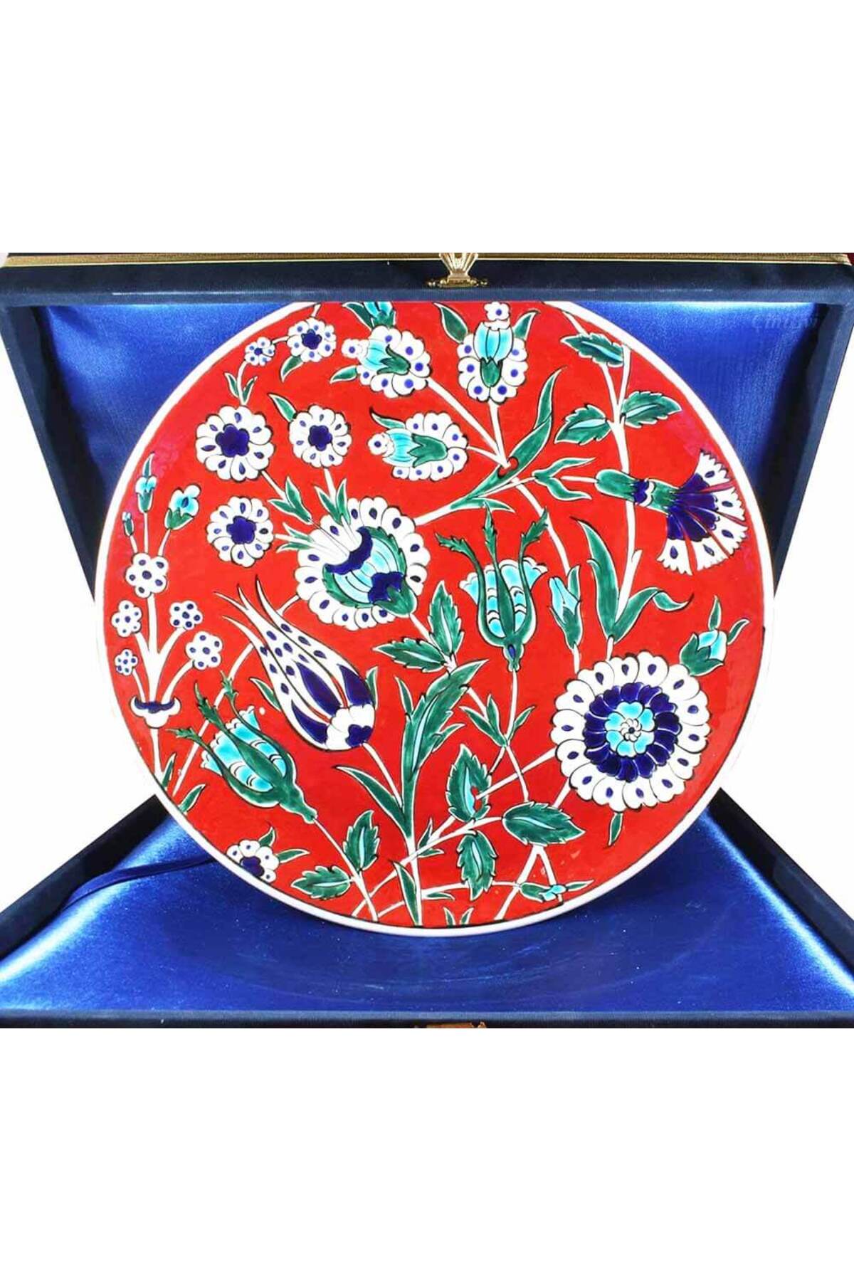 Cini Evi Red Background Gece Garden Patterned Iznik Plate - MALLTURK