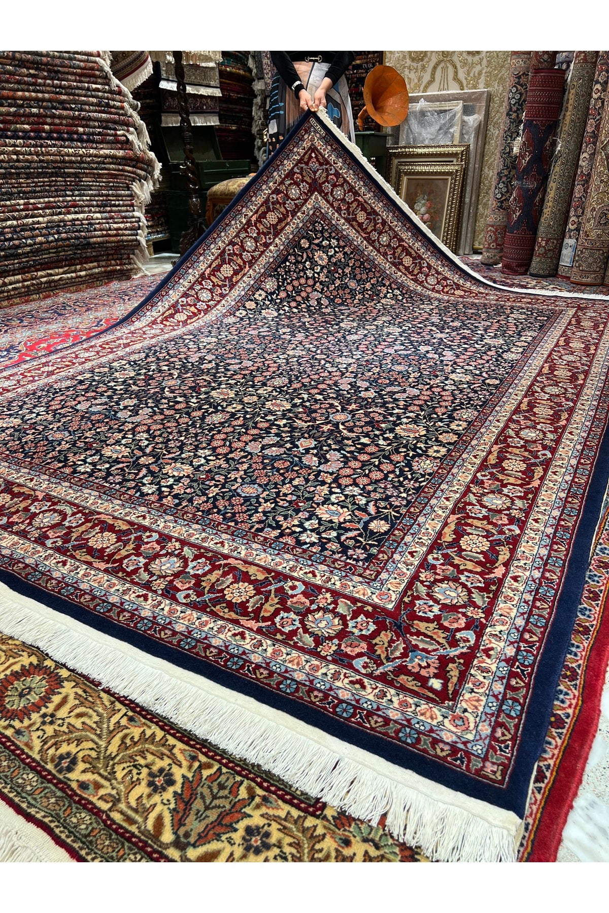 RD RAMAZAN DAG Hand Rug Art Hand-Woven Hereke Rug Signed Seven Mountains Flower Sumerbank Weave Size 295x200 - MALLTURK