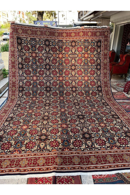 RD RAMAZAN DAG Hand Rug Art Hand-Woven Sumerbank Hereke Rug Premium Quality Kafkas Design Navy Color Size 417x300 - MALLTURK