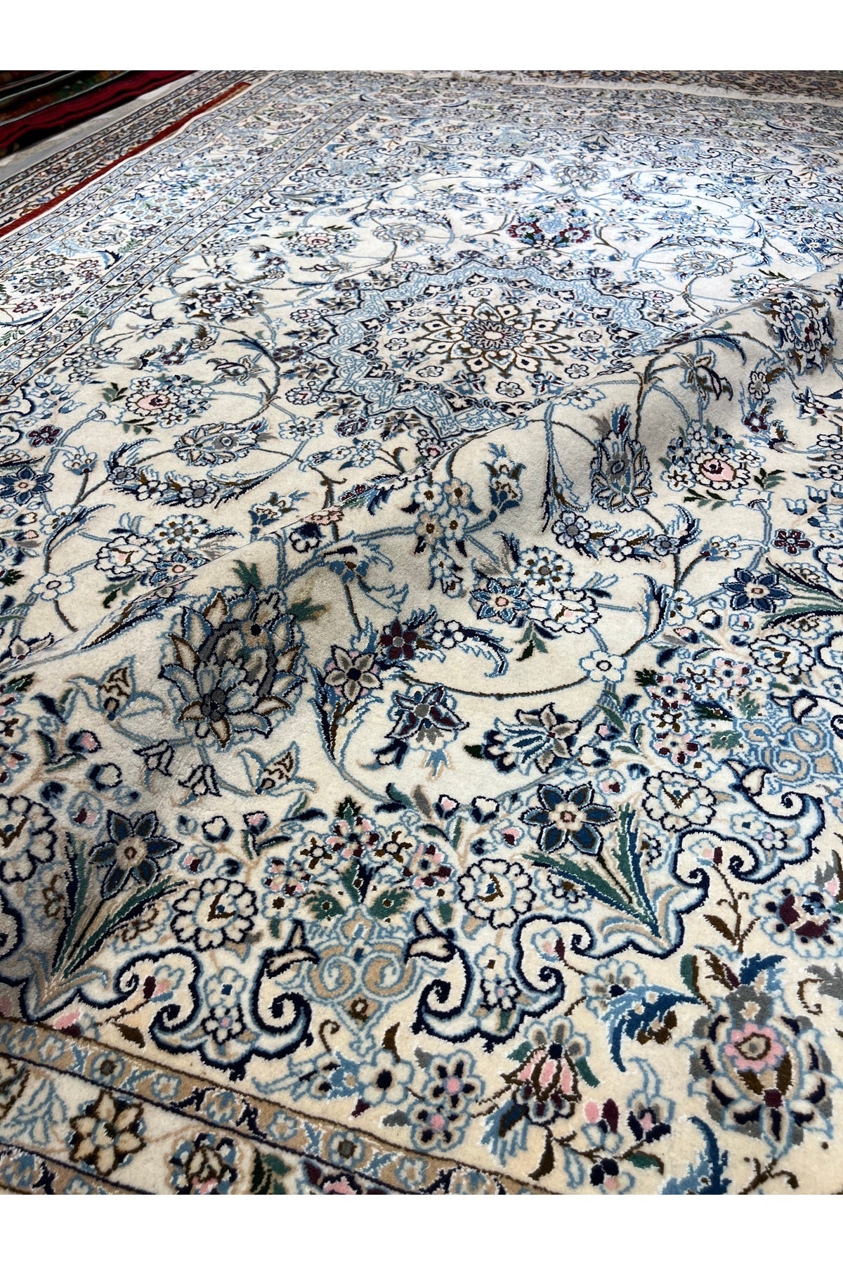 RD RAMAZAN DAG Hand Rug Art Hand-Woven Iranian Nain Rug Premium Quality Wool Blend Size 290x200 - MALLTURK
