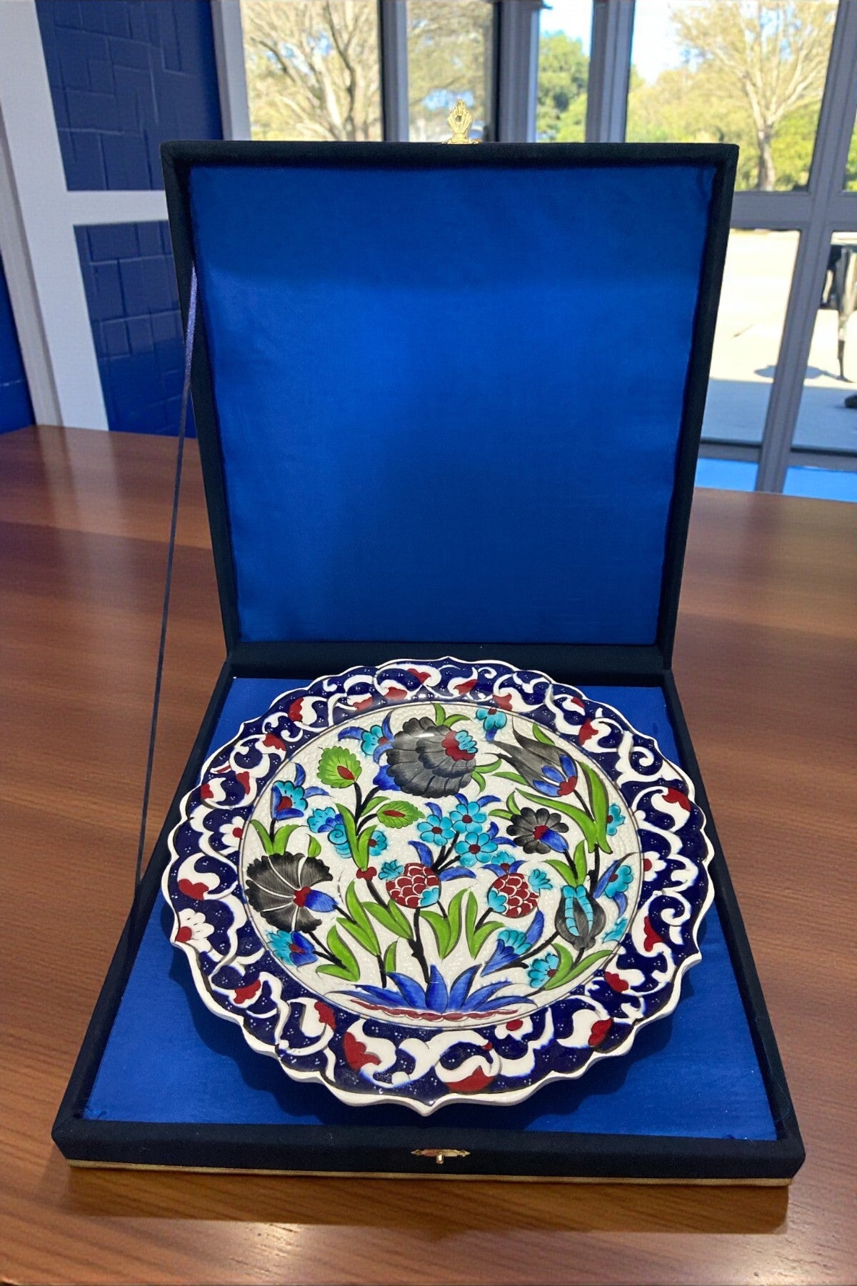 YOOS Velvet Gift Box 30 cm Special Sable Craftsmanship Kutahya Tile Navy - Green Tile Plate - MALLTURK